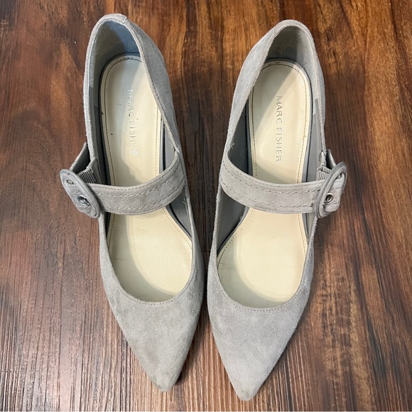 Marc Fisher Grey Suede Mary Jane Pumps w/ Buckle Closure - Picture 2 of 8